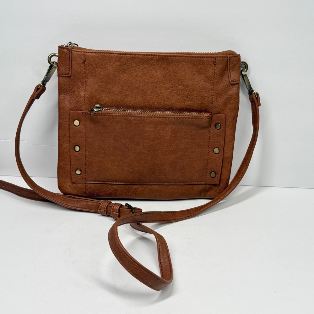 Antik Kraft Savannah Crossbody‎ Bag Brown Faux Leather Zipper Strap Pocket